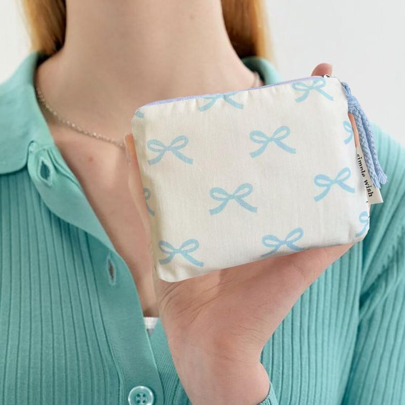 Modacarry Store Cotton Floral Small Organizer Bag Coin Pouch with Cute Prints Zipper for Women Girls (BLUE BOW) - Image 5